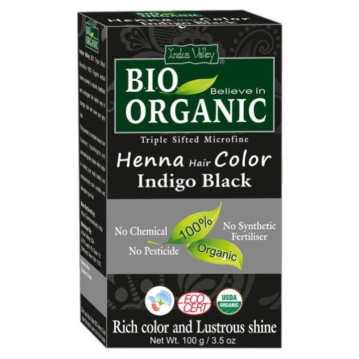 Indus Valley Bio Organic Indigo Black Henna Hair Color, Rich Rich