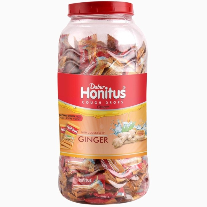 Dabur Honitus Herbal Ginger Cough Drops / Sore Throat Lozenges (100 Lozenges Jar)