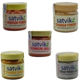 Satvik 5 Set of Different Puja (Prayer) Powders, Each- Haldi