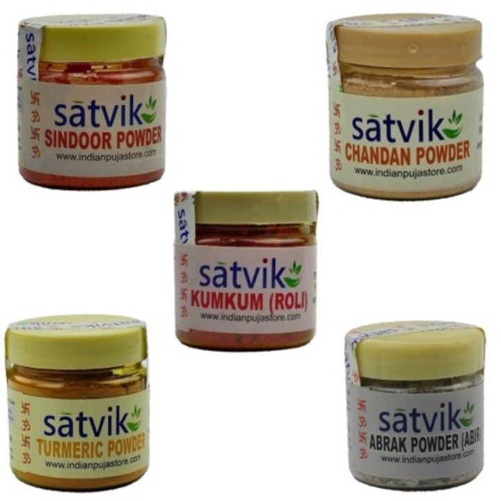 Satvik 5 Set of Different Puja (Prayer) Powders, Each- Haldi
