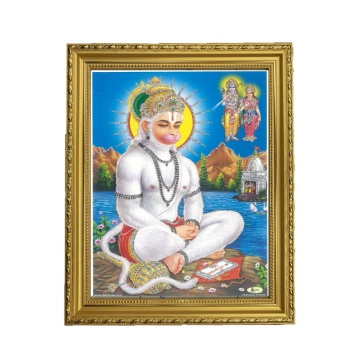 Satvik Lord Hanumanji Designer Wooden Golden Photo Frame for Pooja