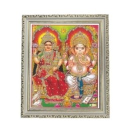 Satvik Goddess Lakshmi and Lord Ganesha, Designer Wooden Photo Frame