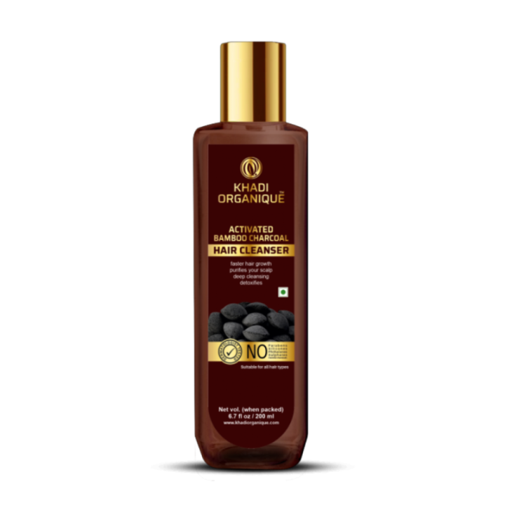 Khadi Organique Activated Bamboo Charcoal Hair Cleanser, for Faster