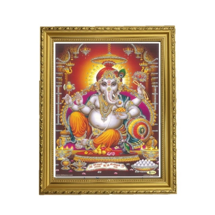 Satvik Lord Ganesha Designer Wooden Golden Photo Frame (5) for Pooja