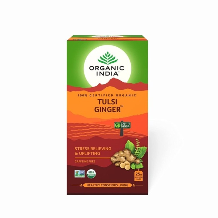 Organic India Tulsi Ginger 25N Infusion Bags- Stress Relieving