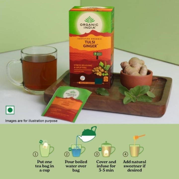 Organic India Tulsi Ginger 25N Infusion Bags- Stress Relieving