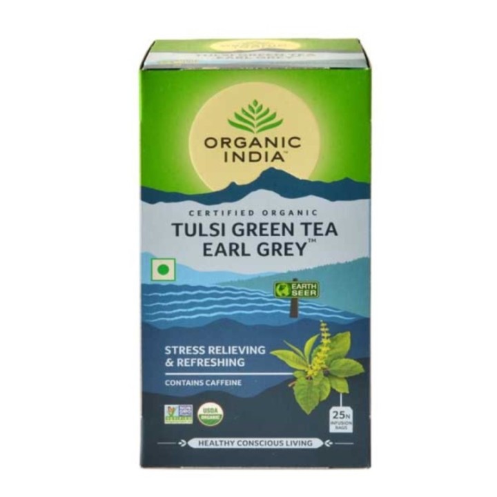 Organic India Tulsi Green Tea Earl Grey 25N Infusion Bags- Stress