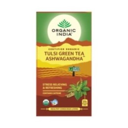 Organic India Tulsi Green Tea Ashwagandha 25N Infusion Bags- Stress