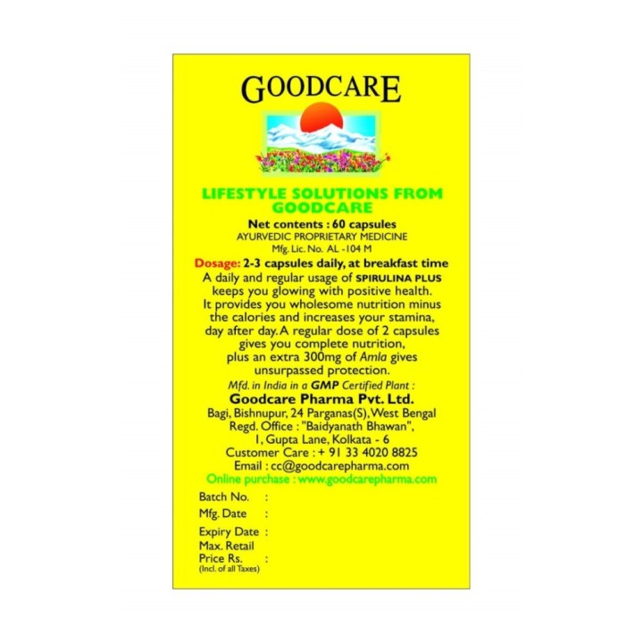 Goodcare Spirulina Plus with Amla, a Meal in a Capsule, 60 Capsules