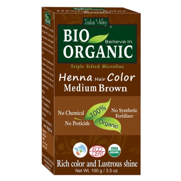 Indus Valley Bio Organic Medium Brown Henna Hair Color (100g)