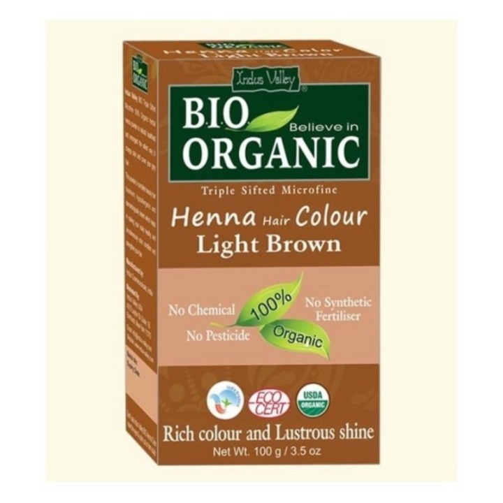 Indus Valley Bio Organic Light Brown Henna Hair Color, Rich Color