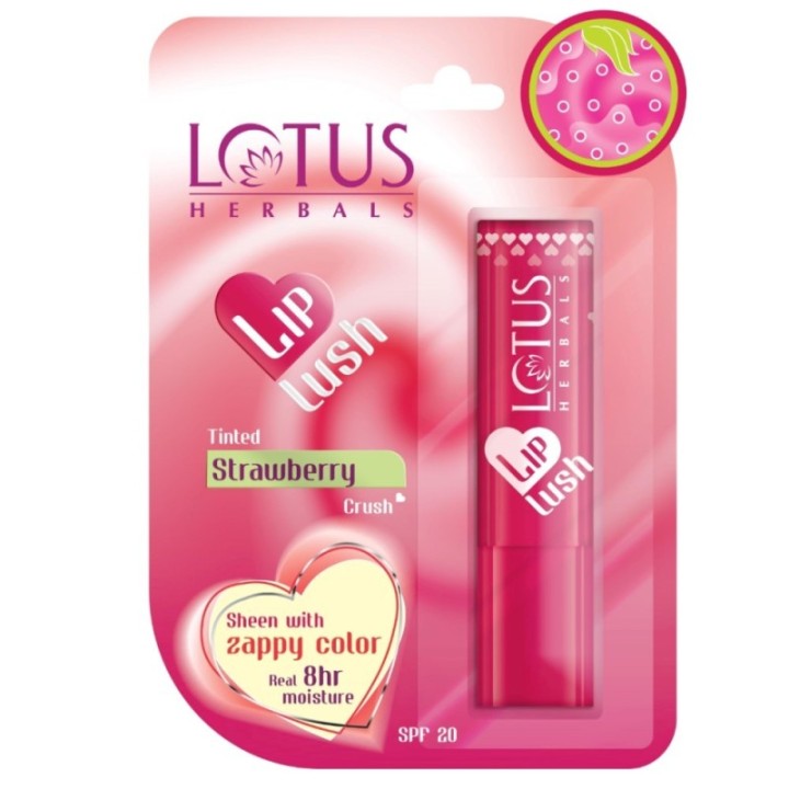 Lotus Herbals Lip Lush Tinted Strawberry Crush SPF 20 - 8Hrs Moisture