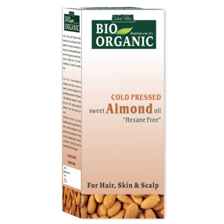 Indus Valley Bio Organic Cold Pressed Sweet Almond Oil, for Hair