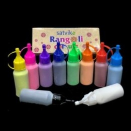 Satvik Squeeze Rangoli Powder Multi-Color Bottles (10 Pack)