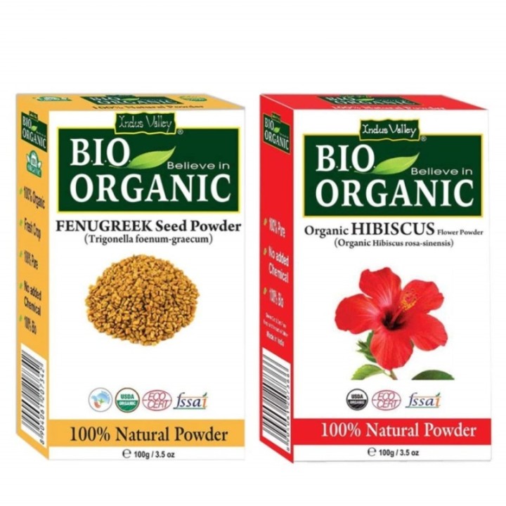 Indus Valley Bio Organic Combo Pack of Fenugreek Powder & Hibiscus
