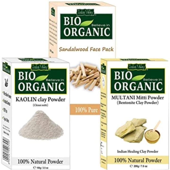 Indus Valley Bio Organic Combo Pack of Kaolin Clay Powder, Sandalwood