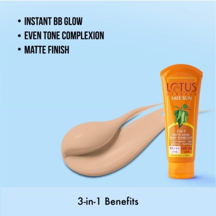 Lotus Herbals Safe Sun 3-in-1 Matte Look Daily Sunblock, SPF 40 PA+++