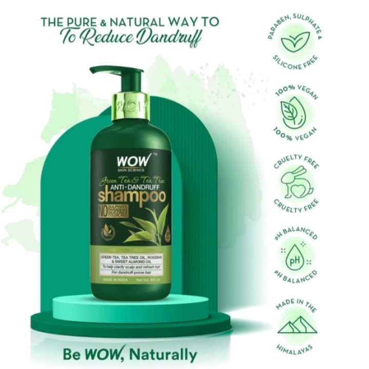 Wow Skin Science Green Tea and Tea Tree Anti-Dandruff Shampoo - Helps