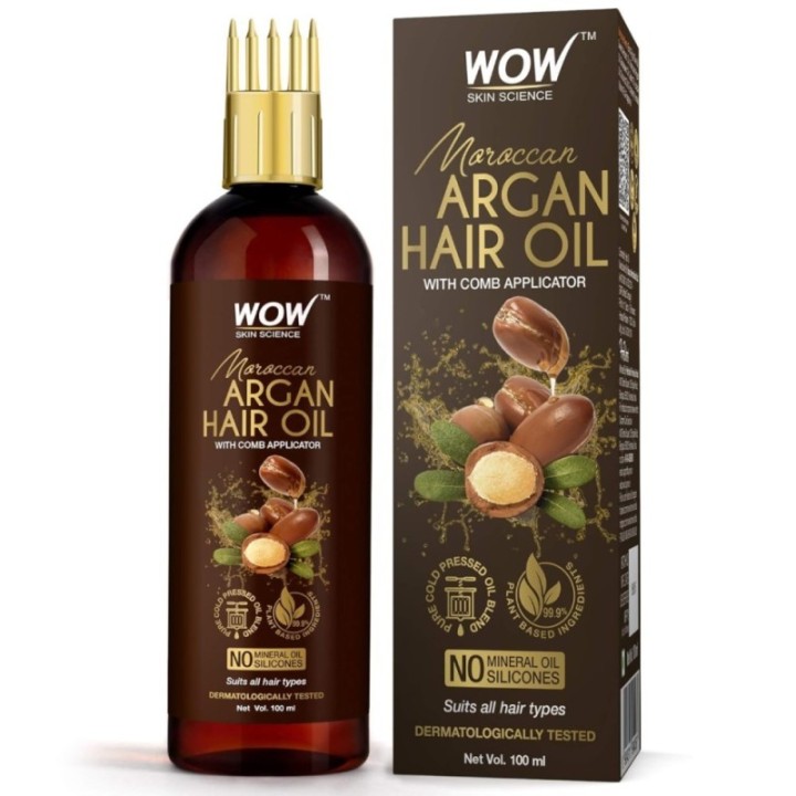 Wow Skin Science Moroccan Argan Hair Oil with Comb Applicator, Pure