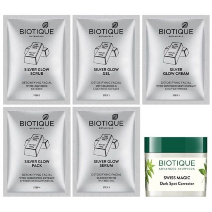 Biotique Silver Facial Kit - Clear Bright Skin, with Swiss Magic Dark