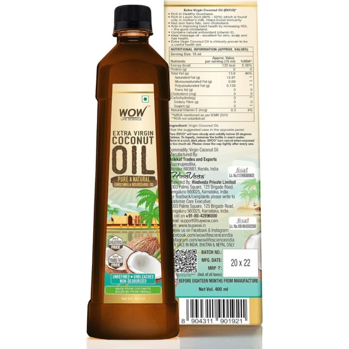 Wow Life Science Extra Virgin Coconut Oil - Pure and Natural