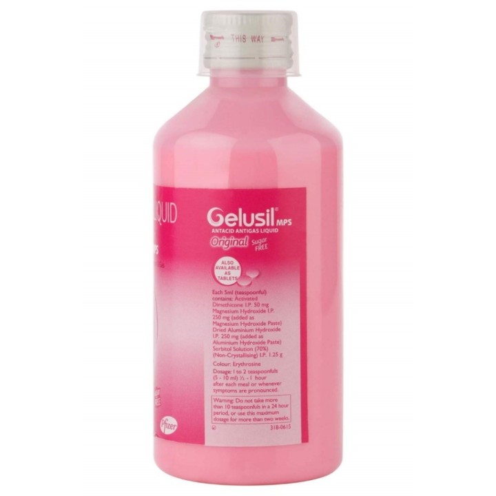 Gelusil Mps Original Mint Flavour - Antacid Antigas Liquid, Sugar