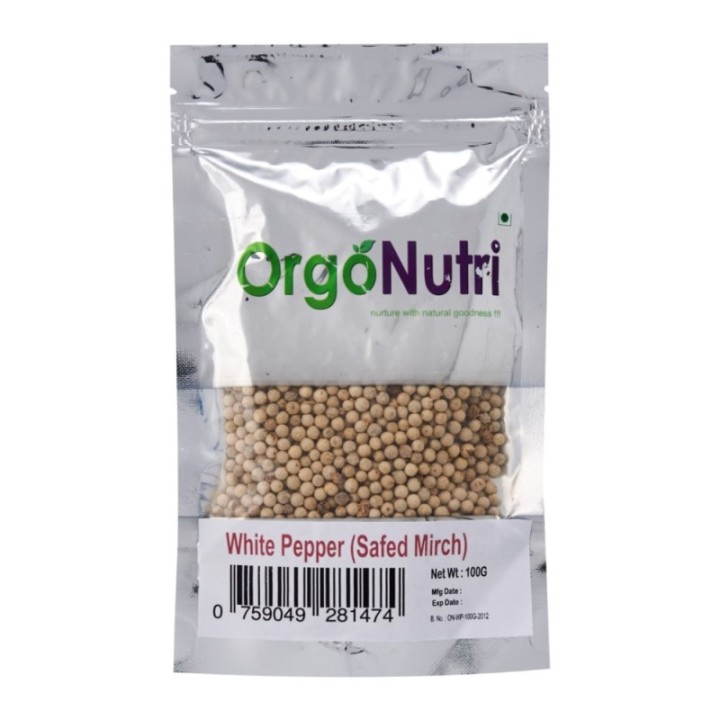 Orgonutri Whole White Pepper (Safed Mirch), Bái Hú Jiāo 100gm