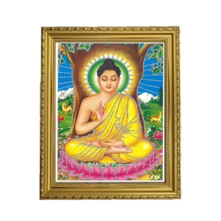 Satvik Lord Buddha Designer Wooden Golden Photo Frame (1), Religious