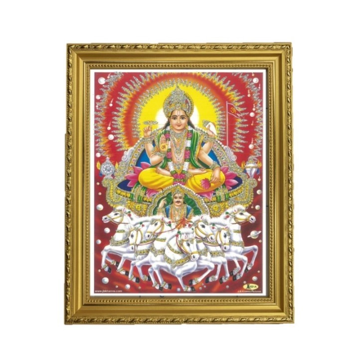 Satvik God Surya Dev, Sun God Designer Wooden Golden Photo Frame