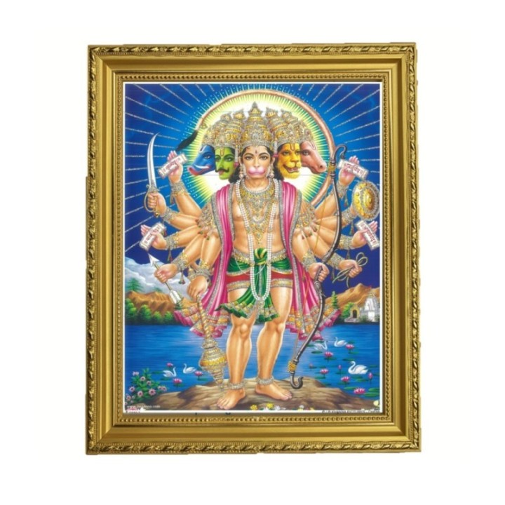 Satvik Panchmukhi Lord Hanuman Designer Wooden Photo Frame for Pooja