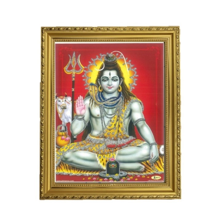 Satvik Lord Shiva Designer Wooden Golden Photo Frame (1) for Pooja