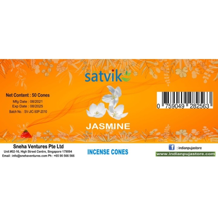Satvik Jasmine Incense Cones for Puja and Prayer 200g