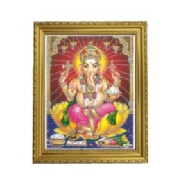 Satvik Lord Ganesha Designer Wooden Golden Photo Frame (1) for Pooja