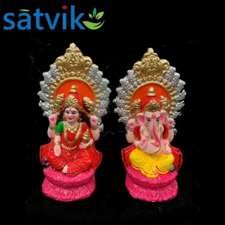 Pair of Goddess Lakshmi and Lord Ganesh Murti for Diwali Pooja (Kamal