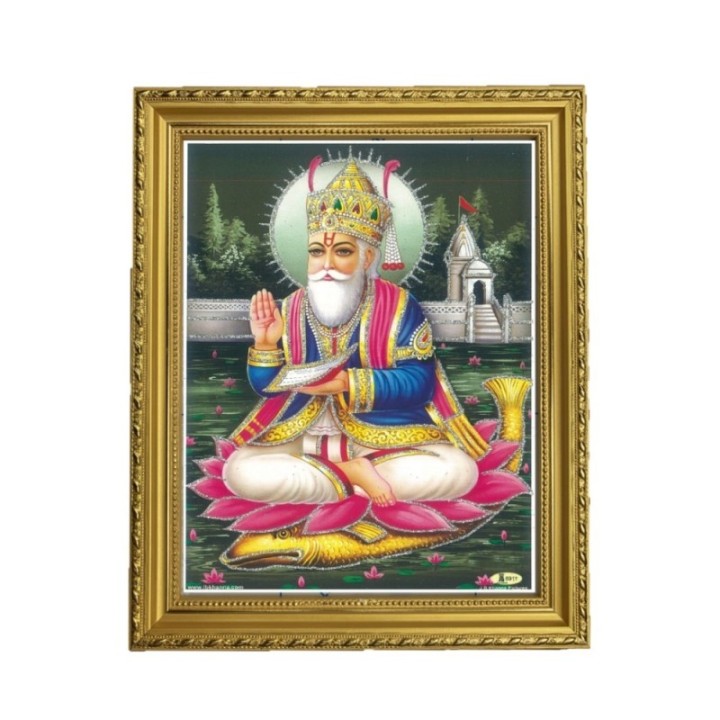 Satvik Lord Jhulelal Ji Designer Wooden Golden Photo Frame for Pooja