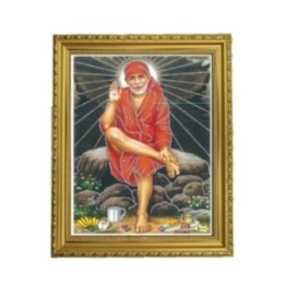 Satvik Shirdi Sai Baba Designer Wooden Golden Photo Frame