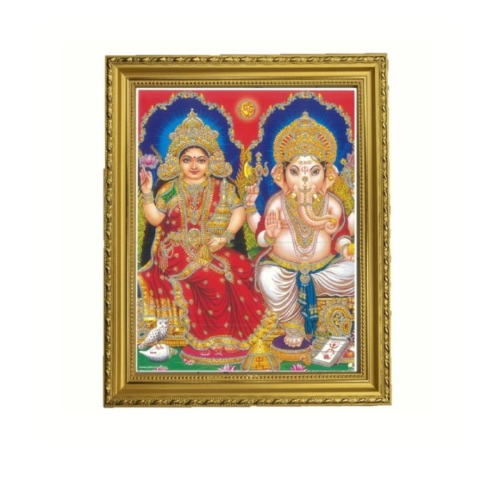 Satvik Goddess Lakshmi and Lord Ganesha, Designer Wooden Photo Frame