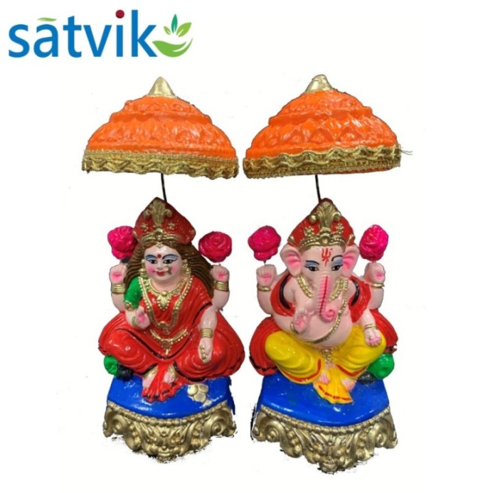 Pair of Goddess Lakshmi and Lord Ganesh Murti for Diwali Pooja