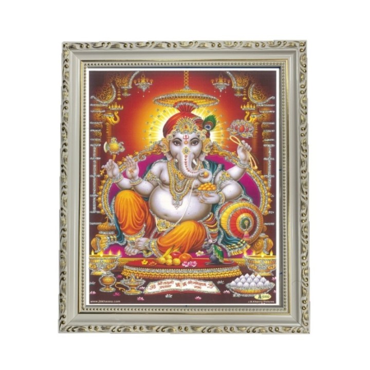 Satvik Lord Ganesha Designer Wooden White Photo Frame (5) for Pooja