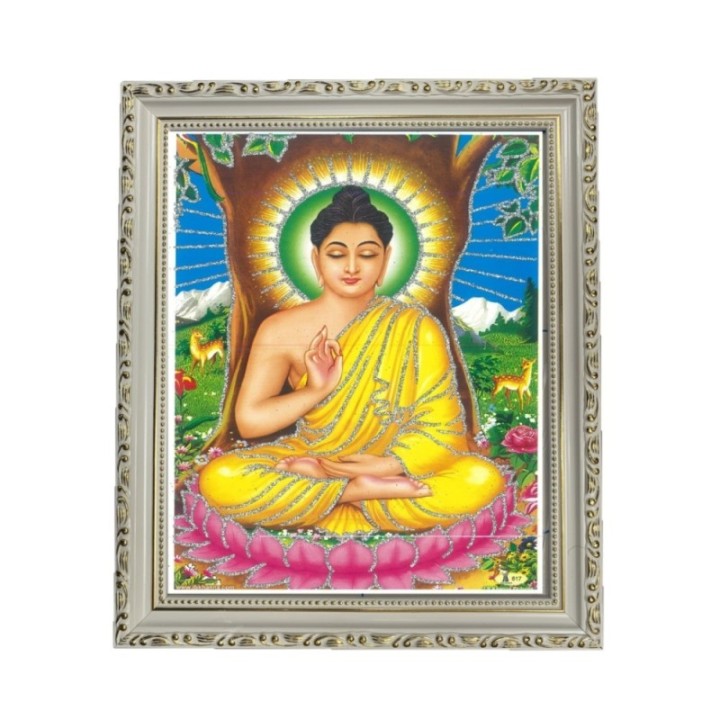 Satvik Lord Buddha Designer Wooden White Photo Frame (1), Religious