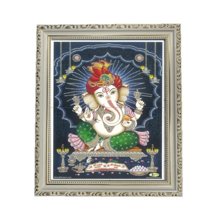 Satvik Lord Ganesha Designer Wooden White Photo Frame (3) for Pooja