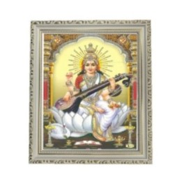 Satvik Goddess Saraswati, Designer Wooden White Photo Frame