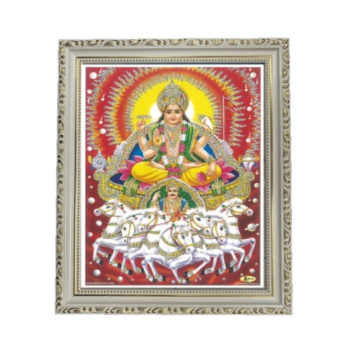 Satvik God Surya Dev, Sun God Designer Wooden White Photo Frame