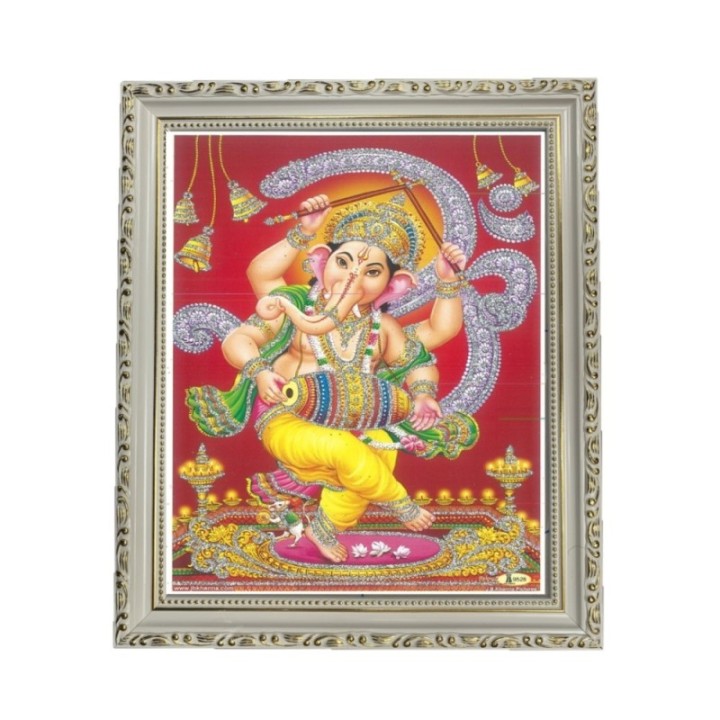 Satvik Lord Ganesha Designer Wooden White Photo Frame (2) for Pooja