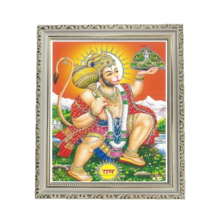 Satvik Lord Hanumanji Flying with Dronagiri Mountain with Orange