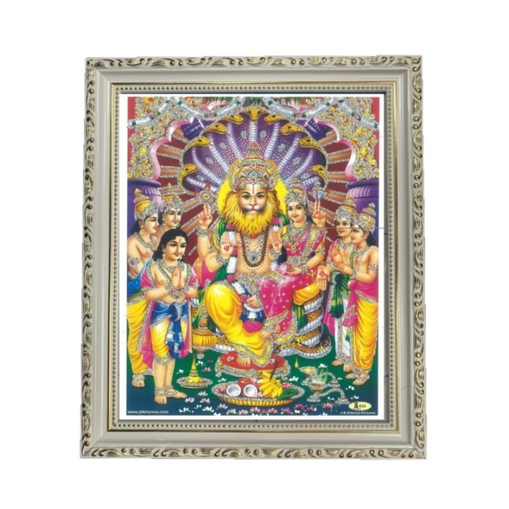 Satvik Narsimha, Laxmi, Swamy Narayn Designer Wooden White Photo