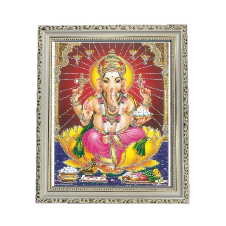 Satvik Lord Ganesha Designer Wooden White Photo Frame (1) for Pooja