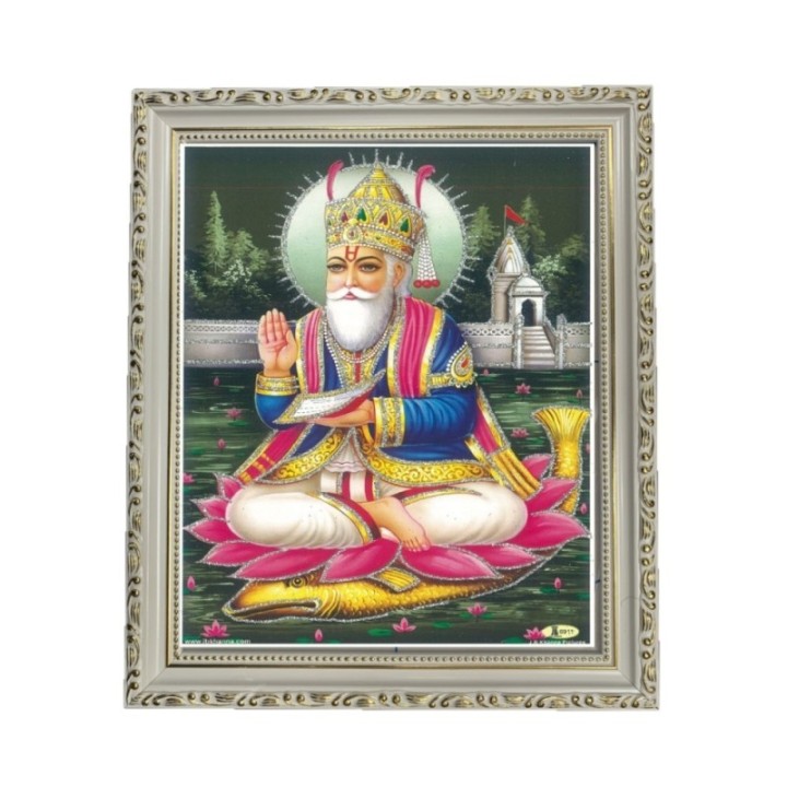 Satvik Lord Jhulelal Ji Designer Wooden White Photo Frame for Pooja