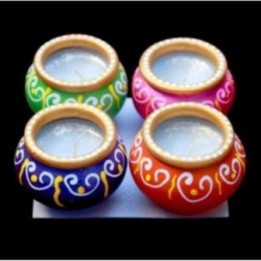 Satvik Colorful Clay Matki Diya (Wax) for Diwali Festival, Multicolor