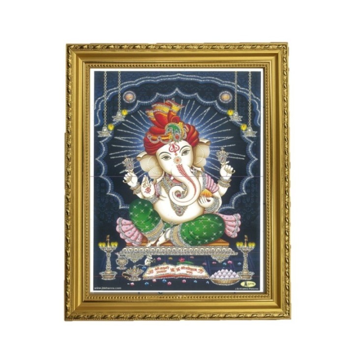 Satvik Lord Ganesha Designer Wooden Golden Photo Frame (3) for Pooja